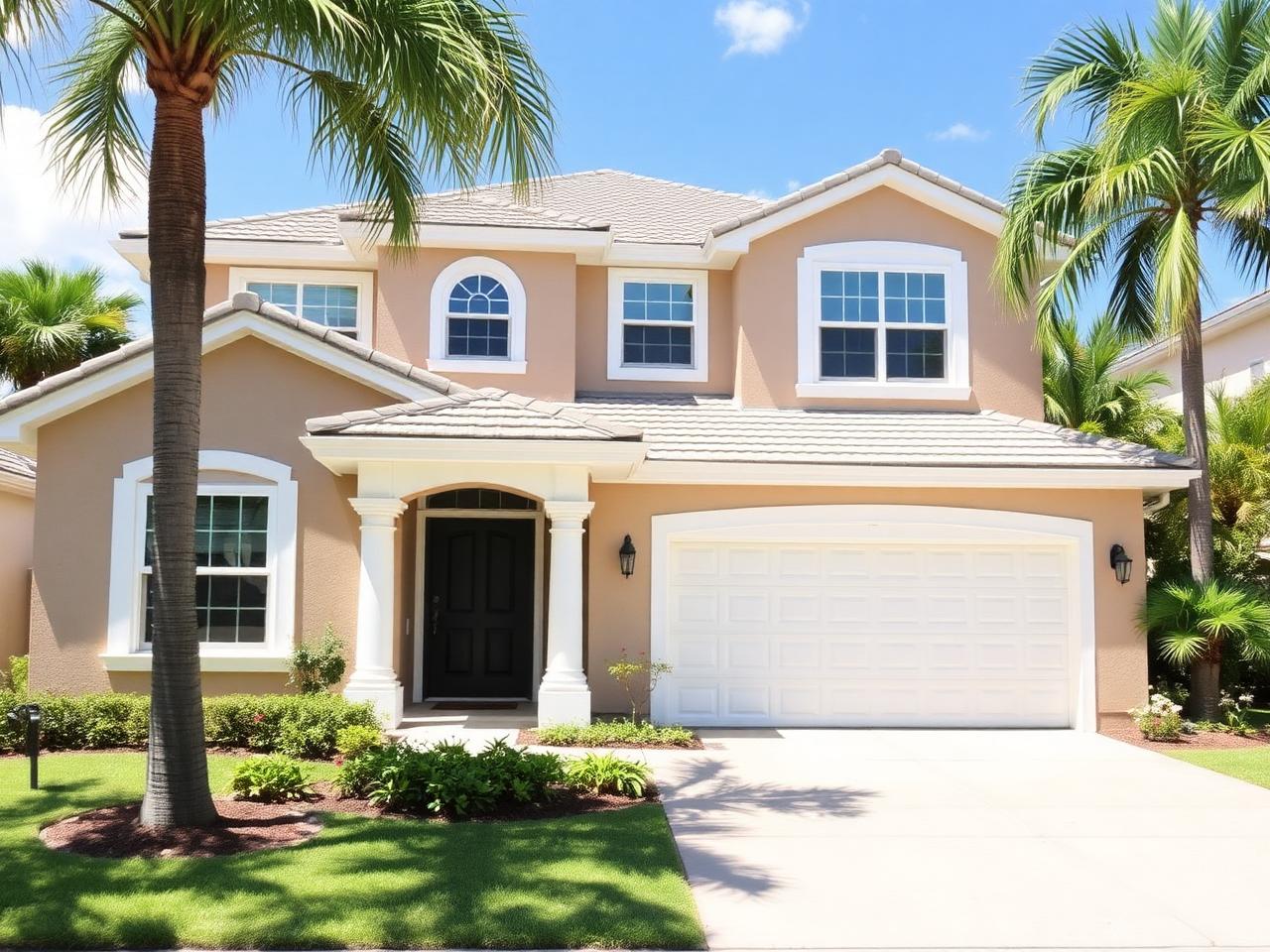 Florida home with a freshly painted stucco exterior and white trim